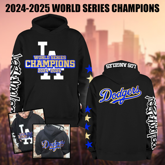 Los Angeles Dodgers World Series 2024 2025 Champions GOLD Text Hoodie